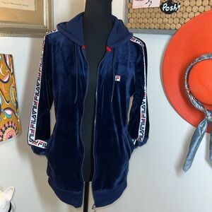 Vintage Classic Fila Velour Track Suit Hiodie with Fila Logo Trim Sz. M